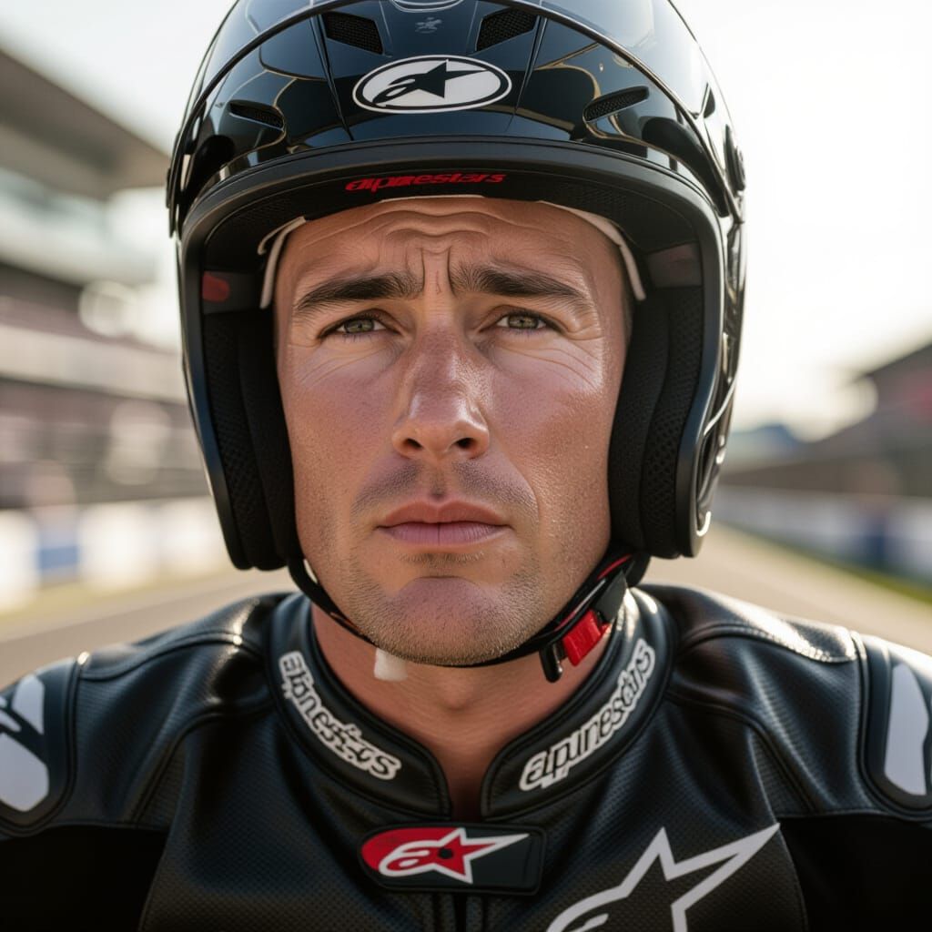 Exhausted Racer's Face in Cinematic Lighting