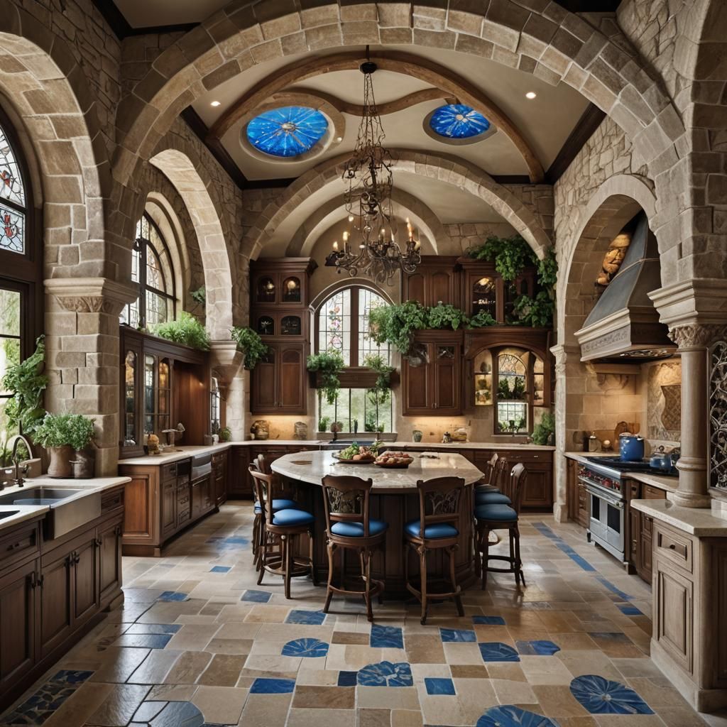 Luxury Italian Kitchen with Stone Arches
