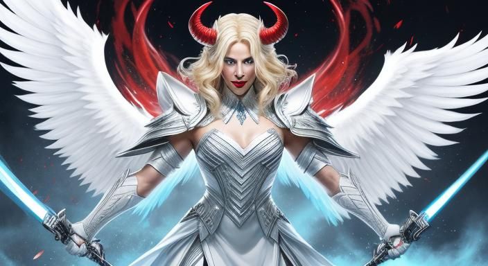 Angelic Warrior and Devil Woman in Hyperdetailed 8K