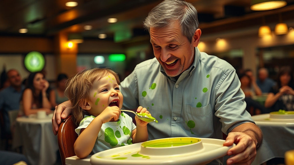 Humorous Father-Toddler Feeding Frenzy in Parr Style