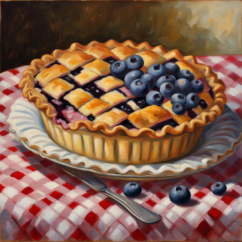 Blueberry Pie Still Life as Oil Painting