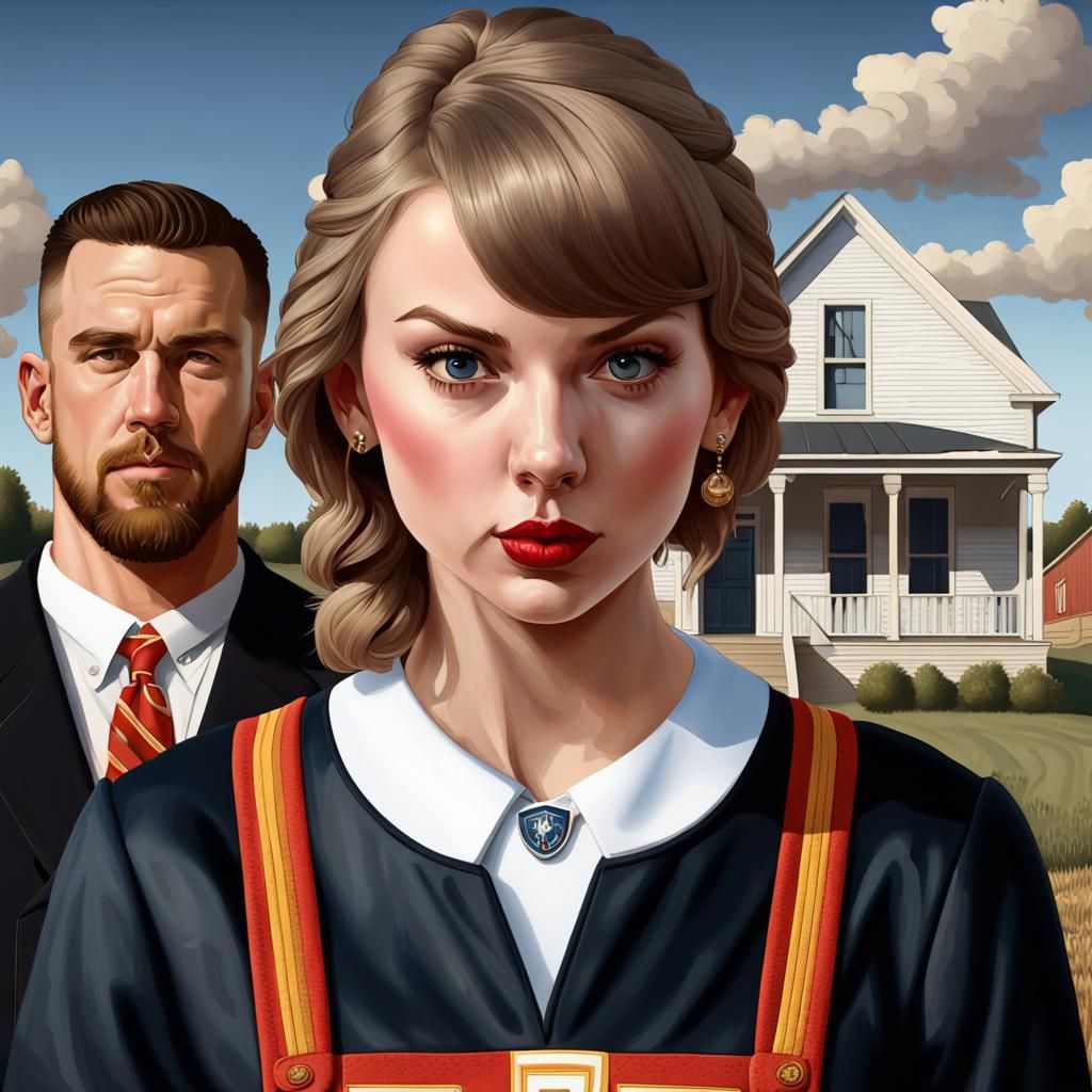 American Gothic Parody with Athlete and Singer