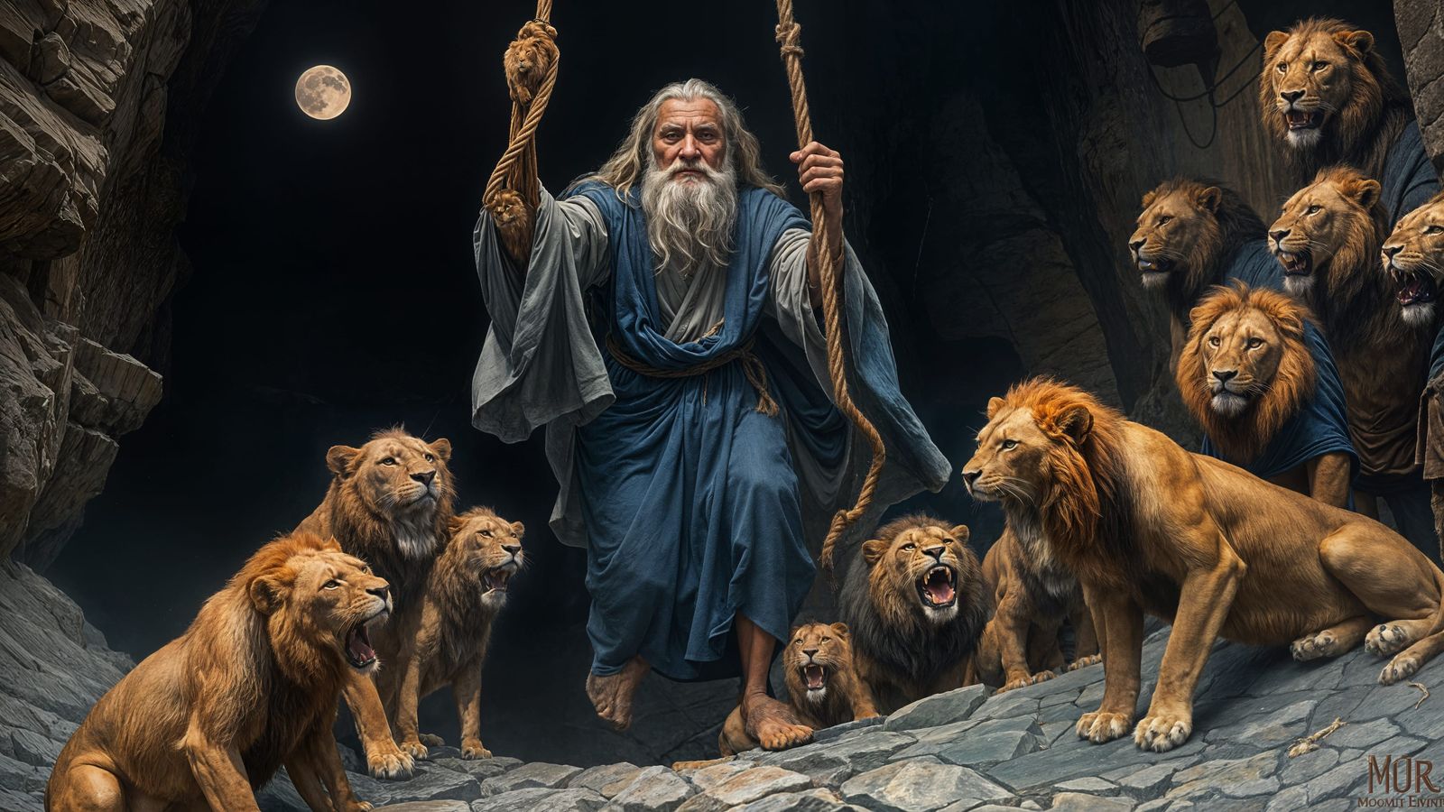 Wise Man Lowered into the Lions' Den in Renaissance Style