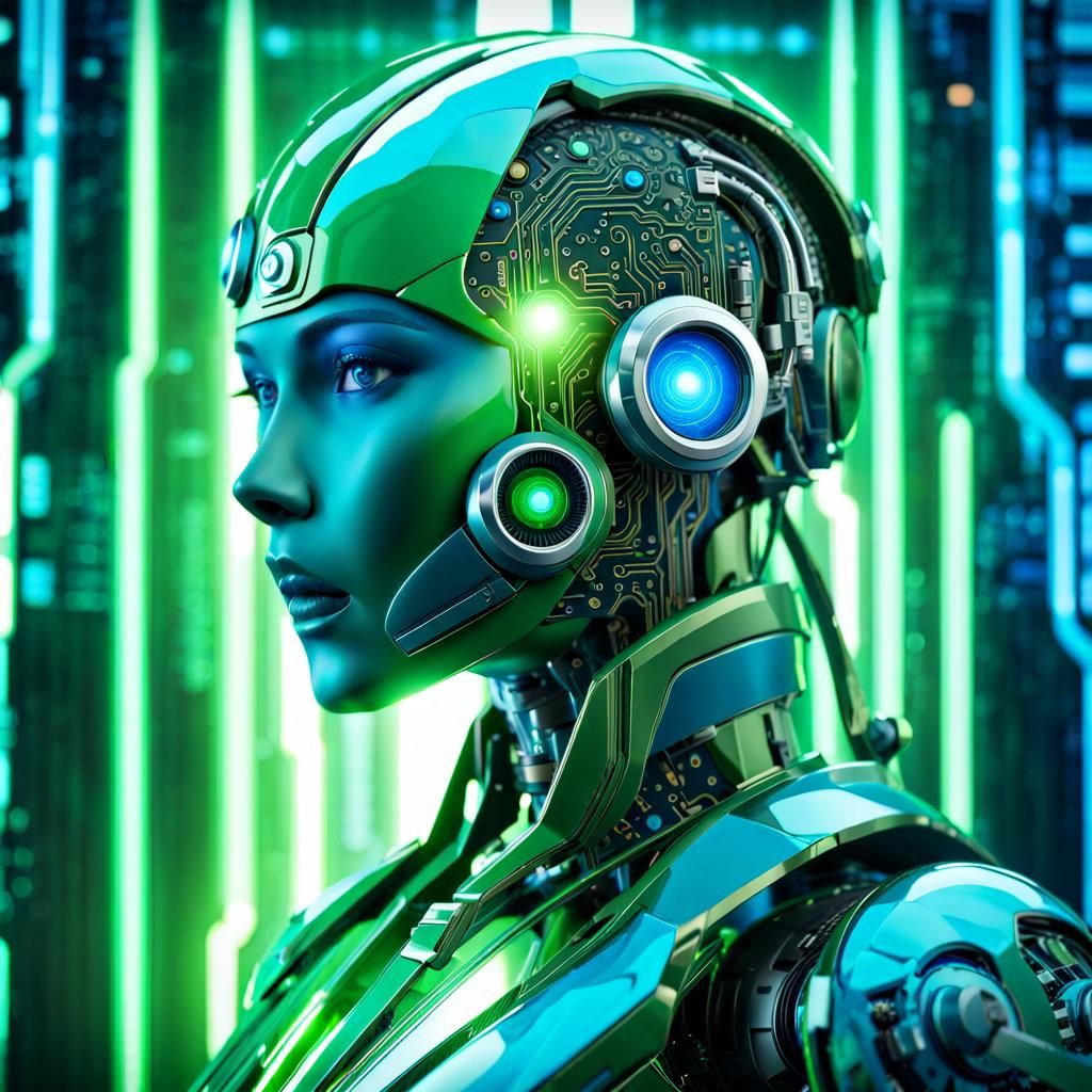 Futuristic Cyborg AI Bot in Cyberpunk Style