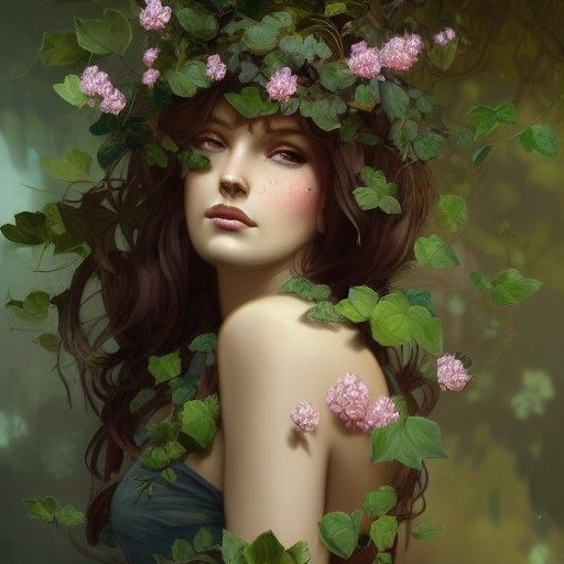 Enchanting Plant Nymph Art Nouveau Portrait