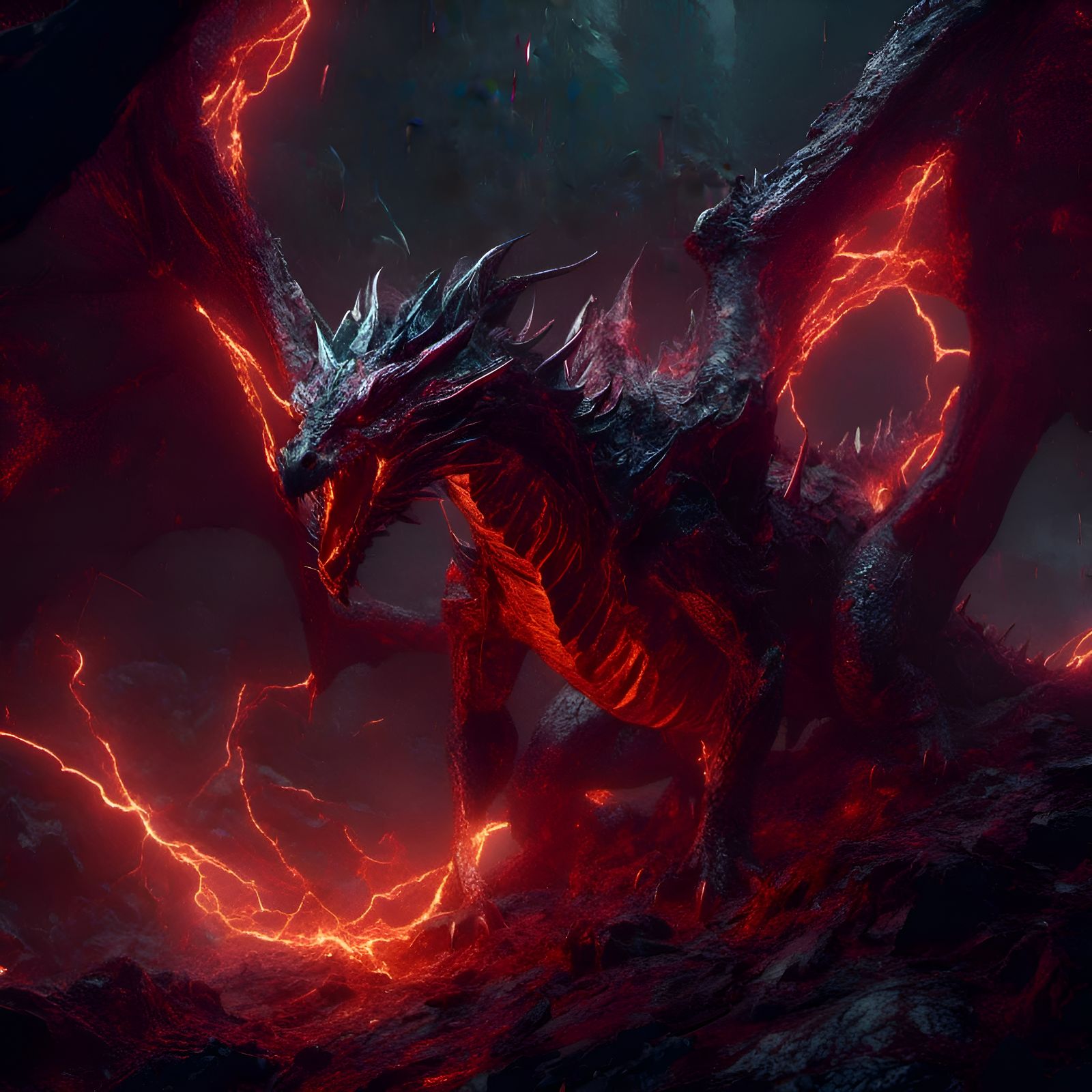 Red Lightning Dragon in Dark Fantasy Style