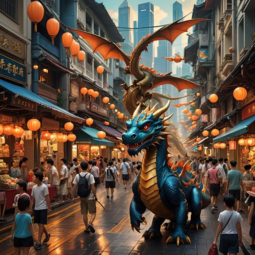 Dragon in Singapore Street: Fantasy Concept Art