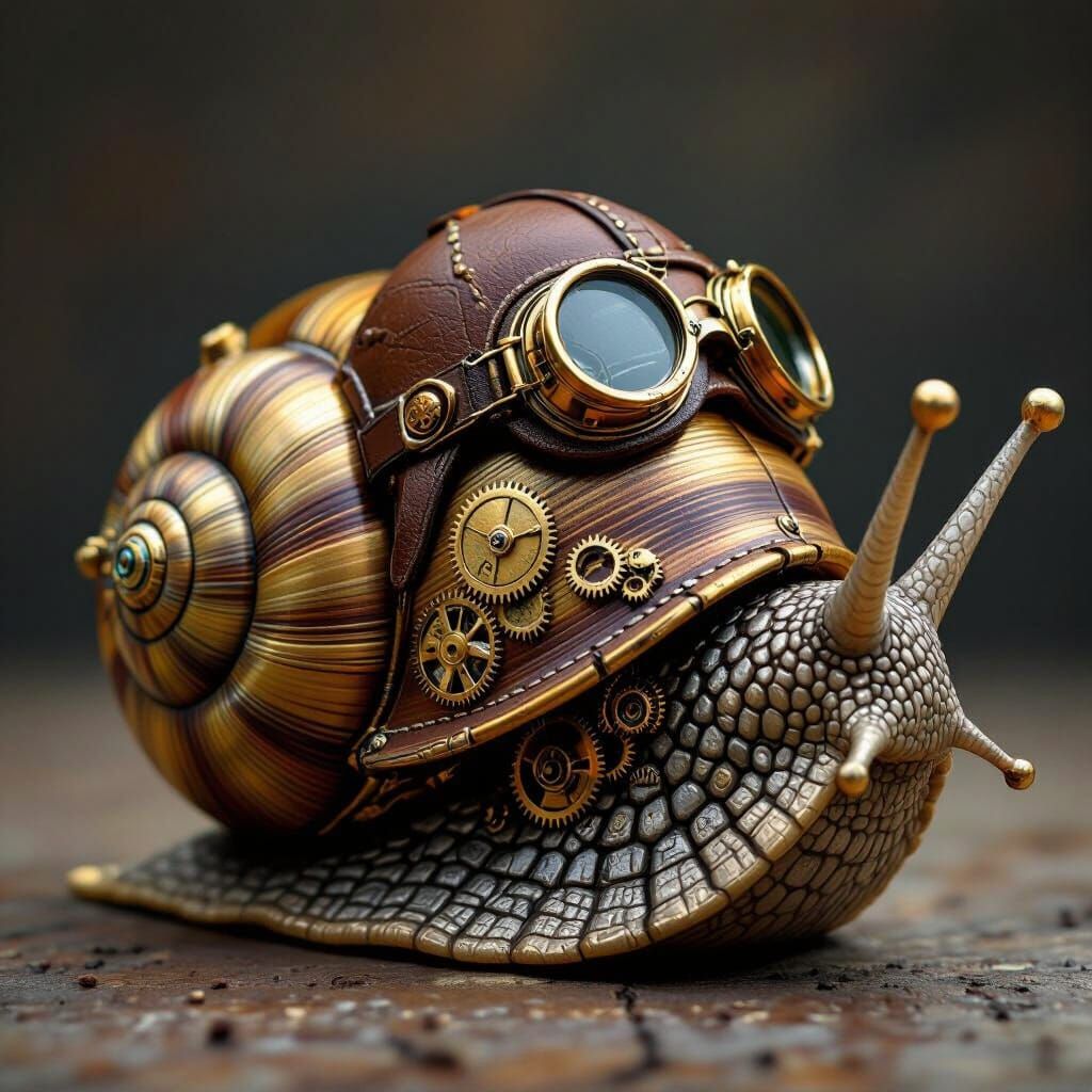 Steampunk Snail with Brass Shell and Clockwork Gears