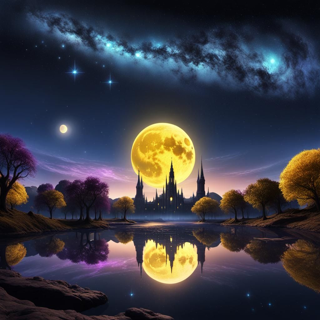 Mystical Starlit Palace in Deep Space: Digital Art