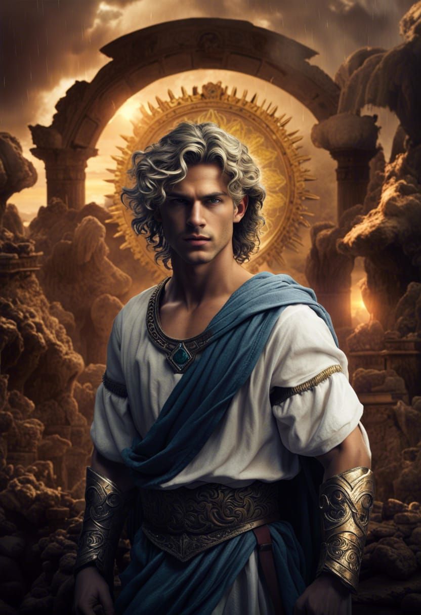 Ancient Greek Teen in Sun Storm: Fantasy Concept Art