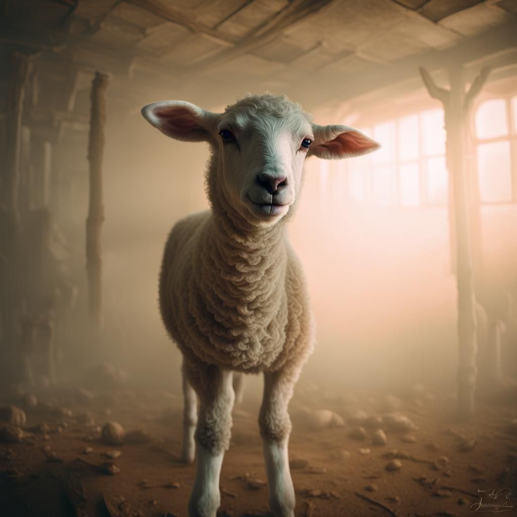 Button-Eyed Lamb in Ethereal Liminal Space