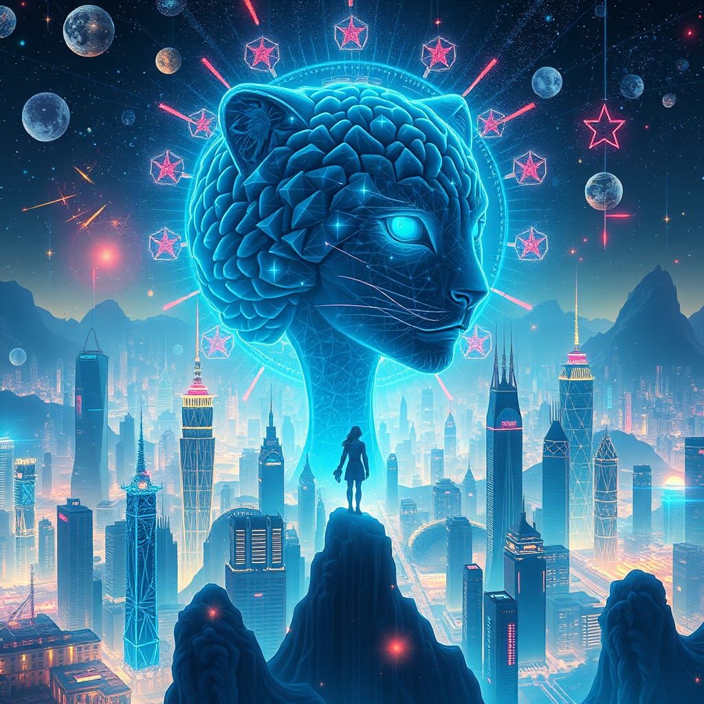 City of Fire Flooded with Geometric Light