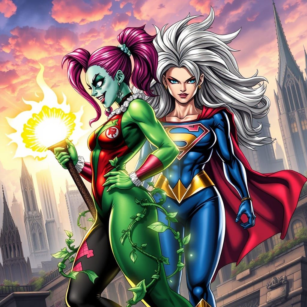 Gothic Goddess Fusion in Comic Book Style