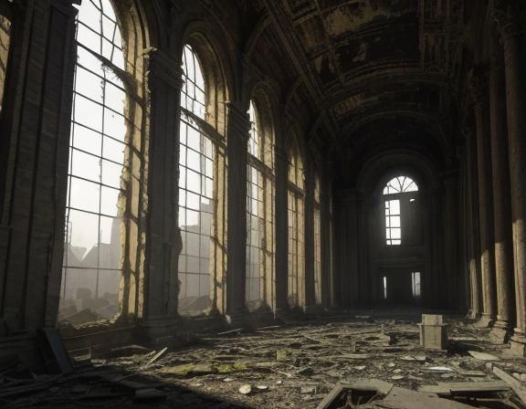 Post-Apocalyptic Louvre Ruins: Impasto Painting