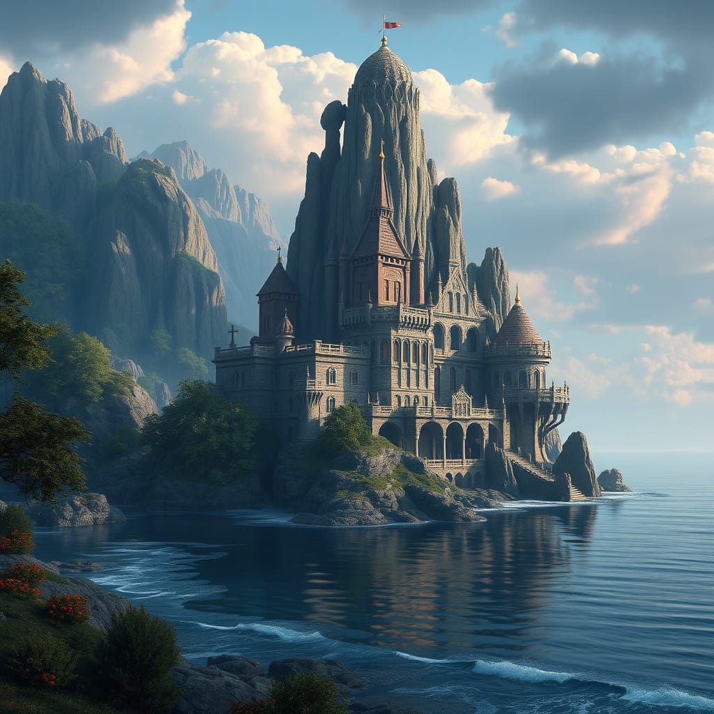 Fantastical Palace Amidst a Towering Coastal Forest