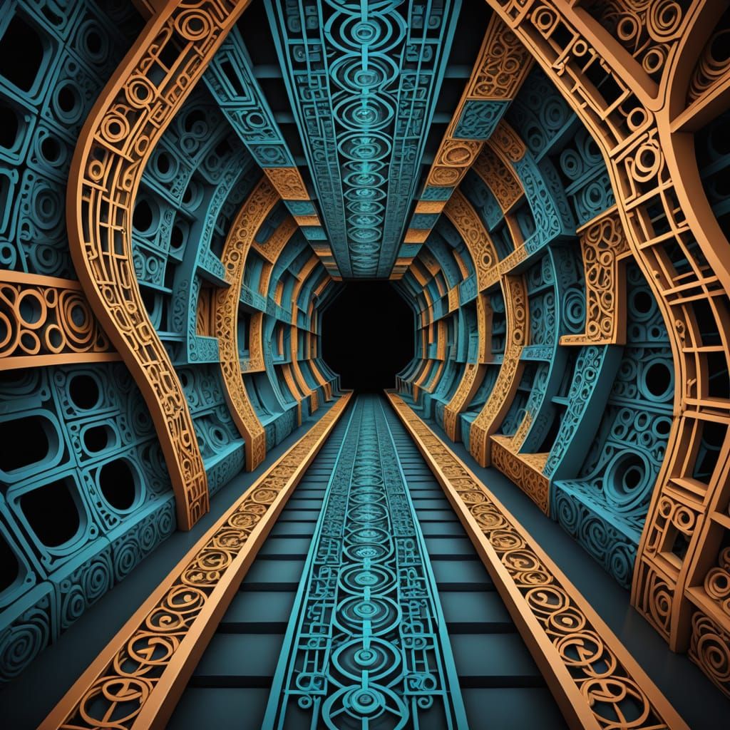 Abstract Alien Interior with Narrow Bridge