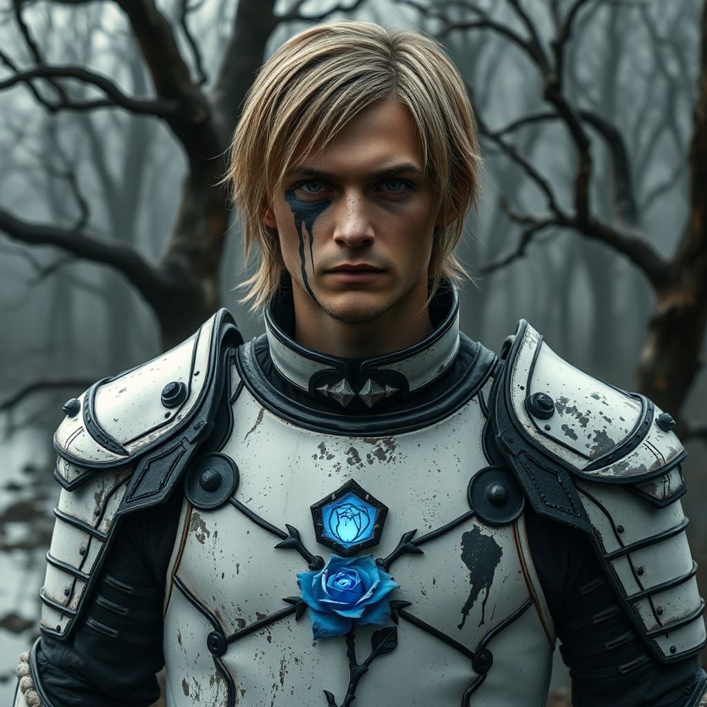 Man in Ichor-stained Armor in Gothic Setting