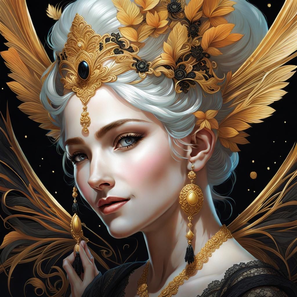 Mischievous Fey with Golden Dress, Fairycore Style