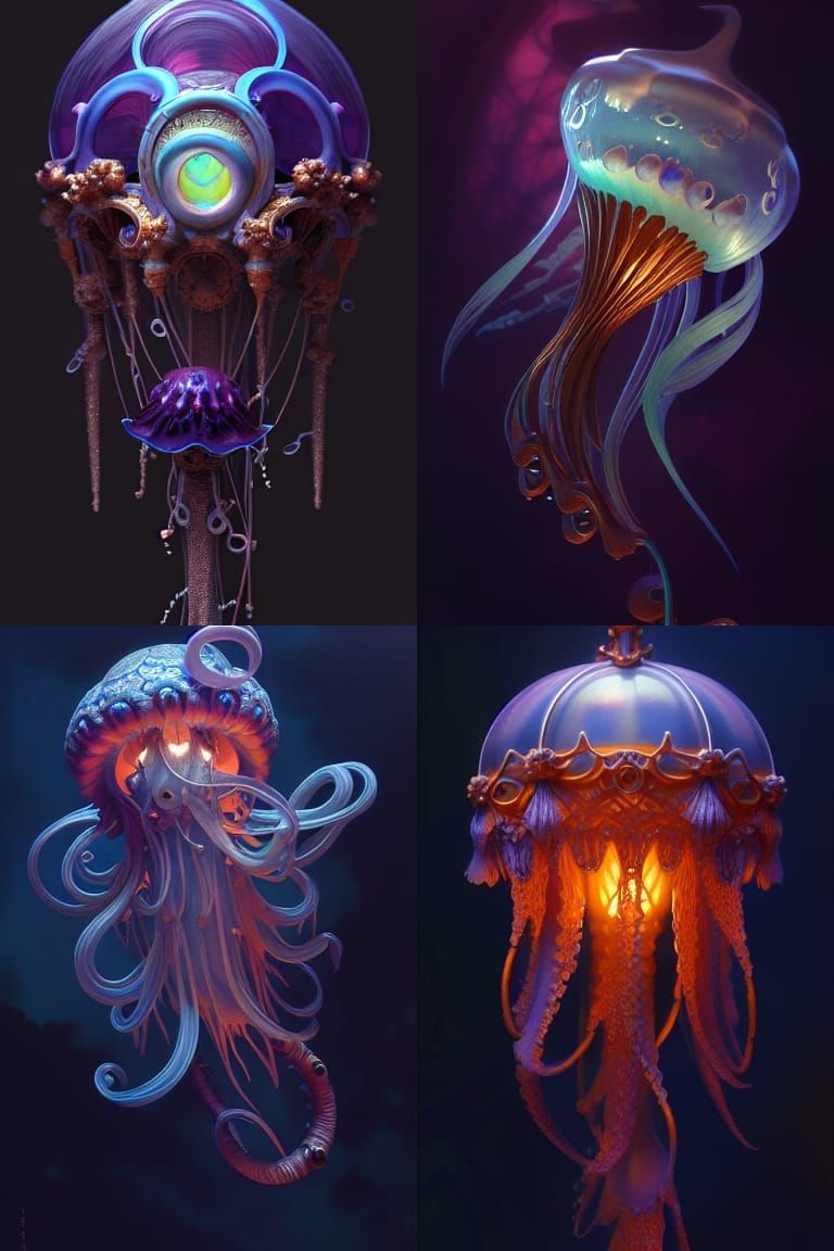 Gothic Jellyfish in Art Nouveau Style