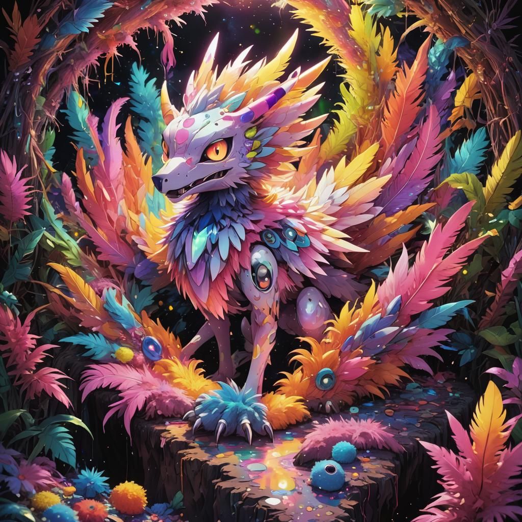 Luminous Digimon at Camouflaged Pit Trap in Digital Art