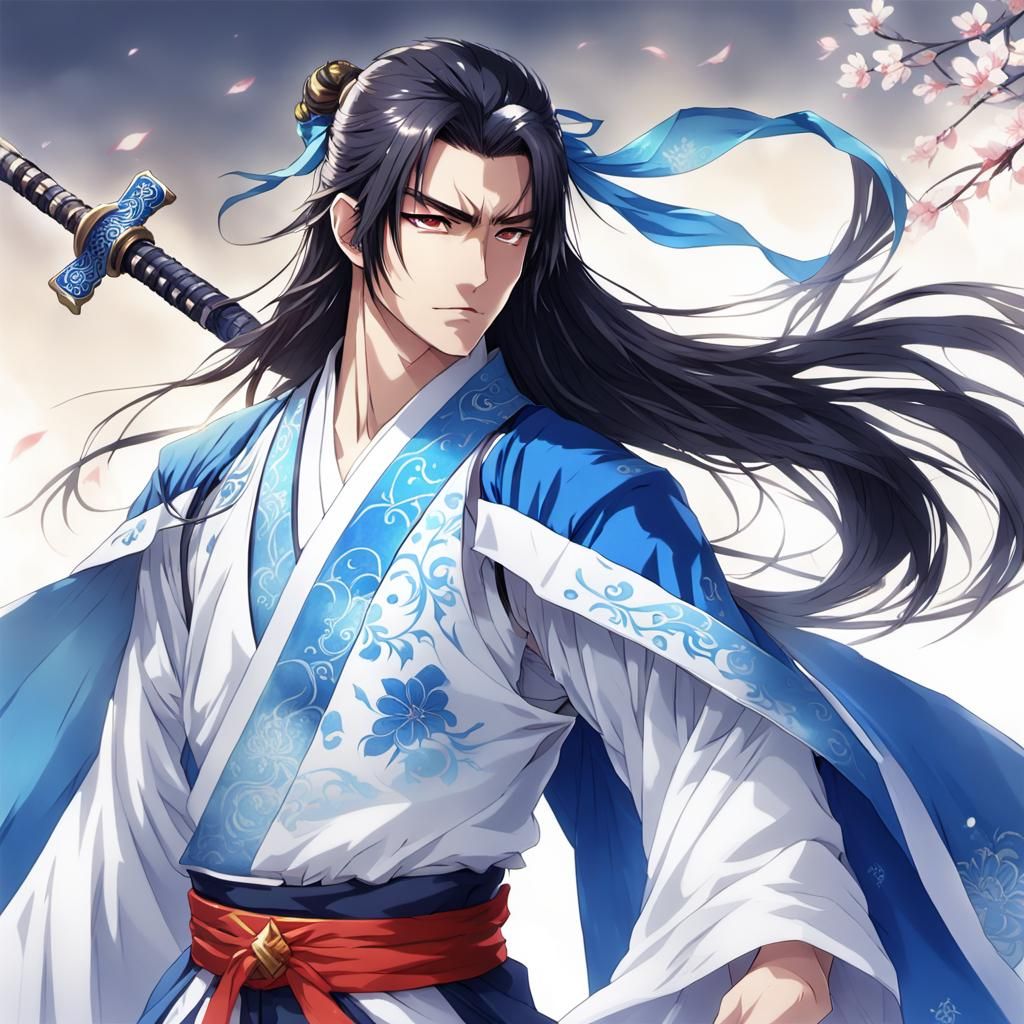 Chinese Swordsman in Hanfu: Anime Style