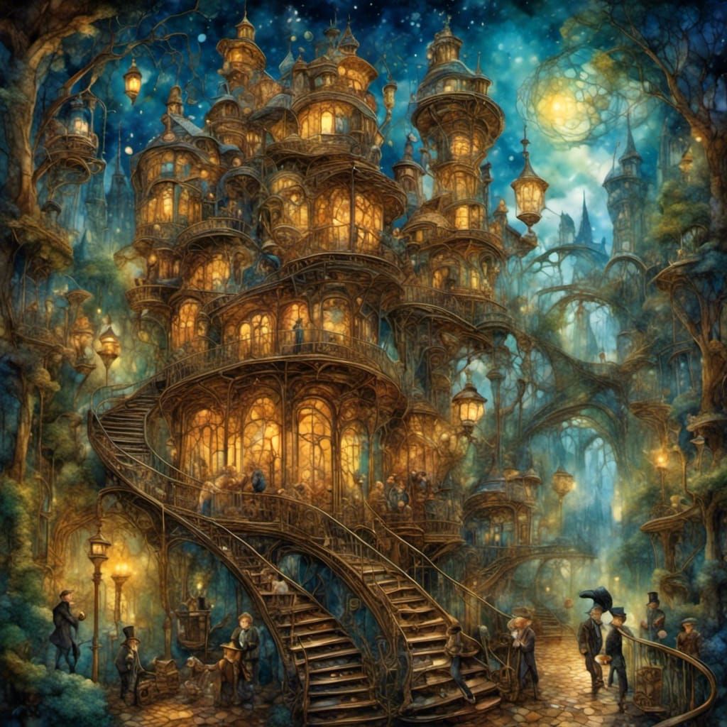 Hogwarts Steampunk Engine Room in M.C. Escher Style