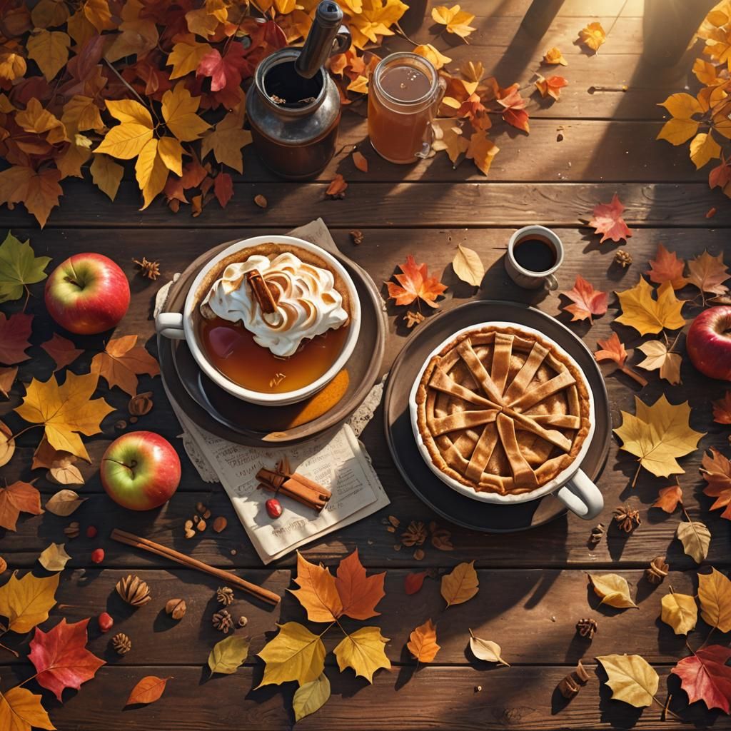 Cozy Apple Pie Cider in Autumnal Fantasy Art