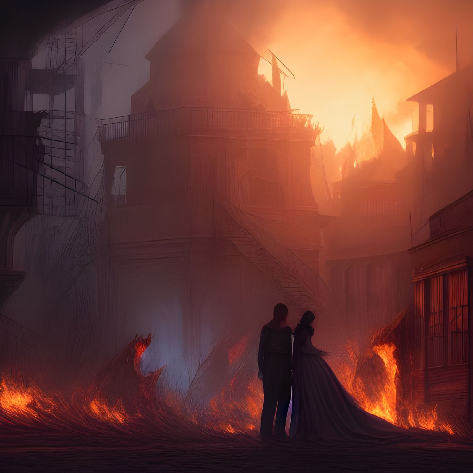 Romantic Couple Breaking Up in Fiery Concept Art