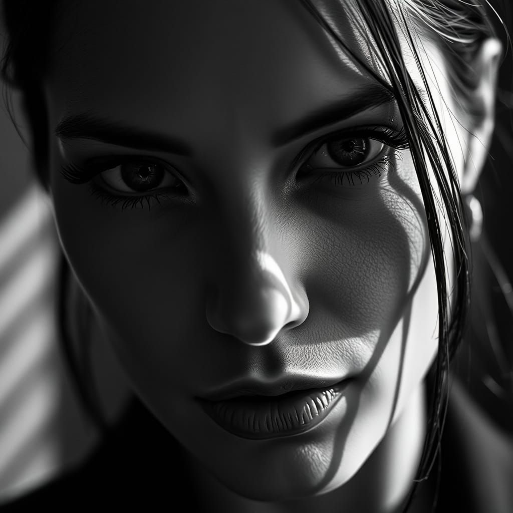 Angelina Jolie Portrait in High-Contrast Black and White