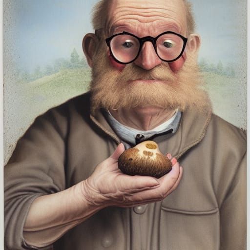 Detailed Portrait of an Elderly Forester with Mushrooms