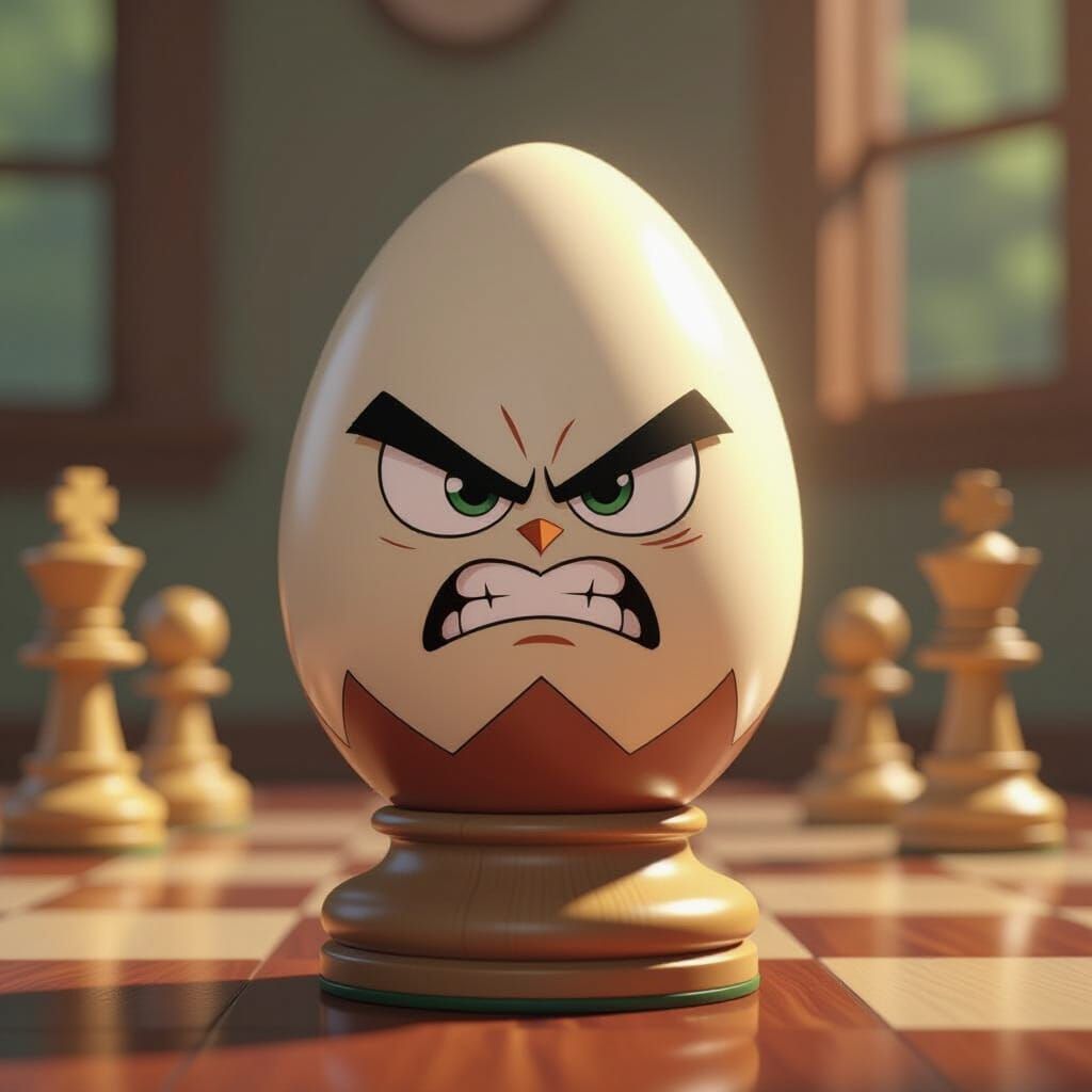 Angry Egg Chess Piece in Studio Ghibli Anime Style