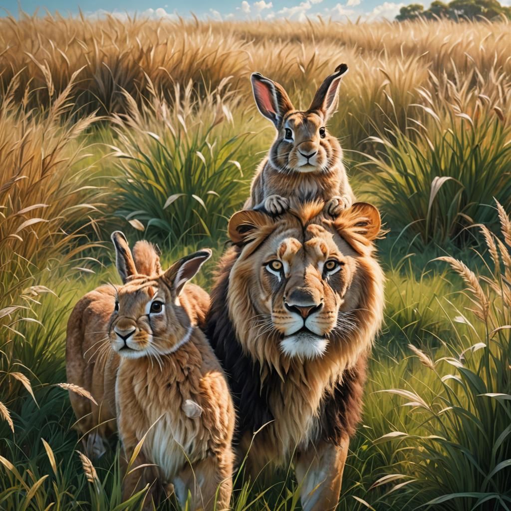 Rabbit and Lion Selfie in Photorealistic Style
