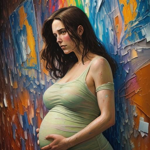Listeners Spontaneously Pregnant: Expressionist Oil Painting