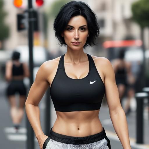 Athletic Spanish Woman Jogging in City