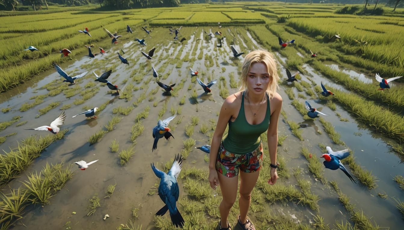 French Woman in Vietnam Rice Field: 3D Game Cinematic