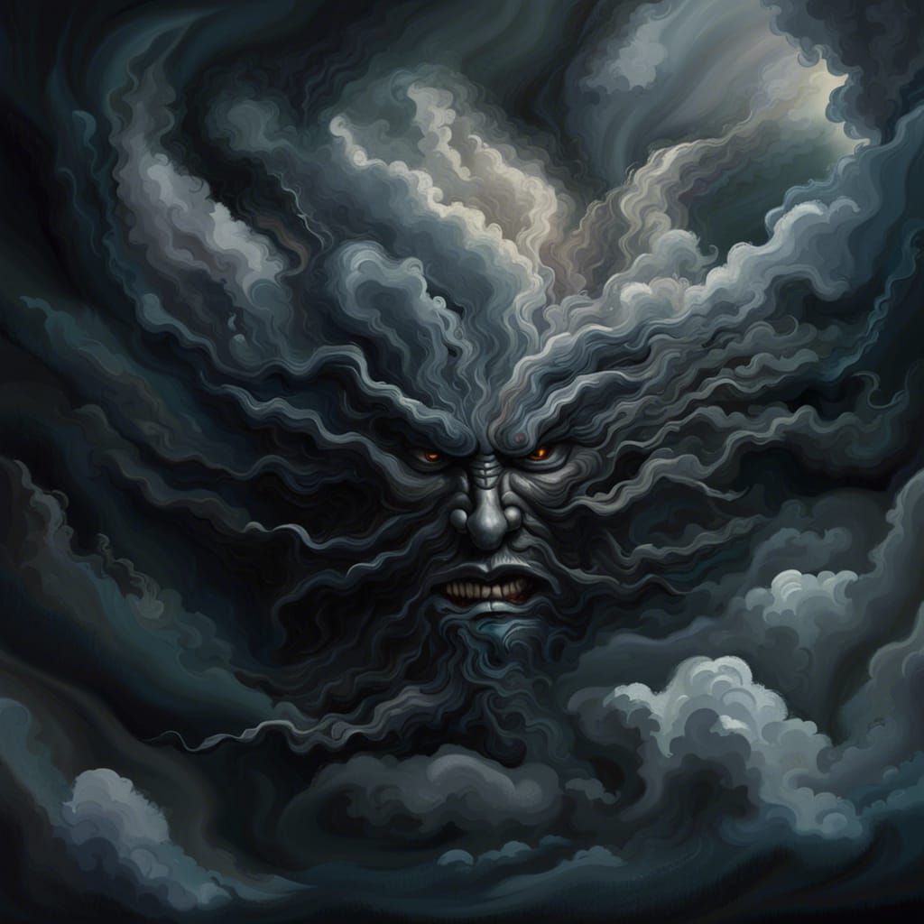 Stormy Clouds Form Demon Face as Oil Painting