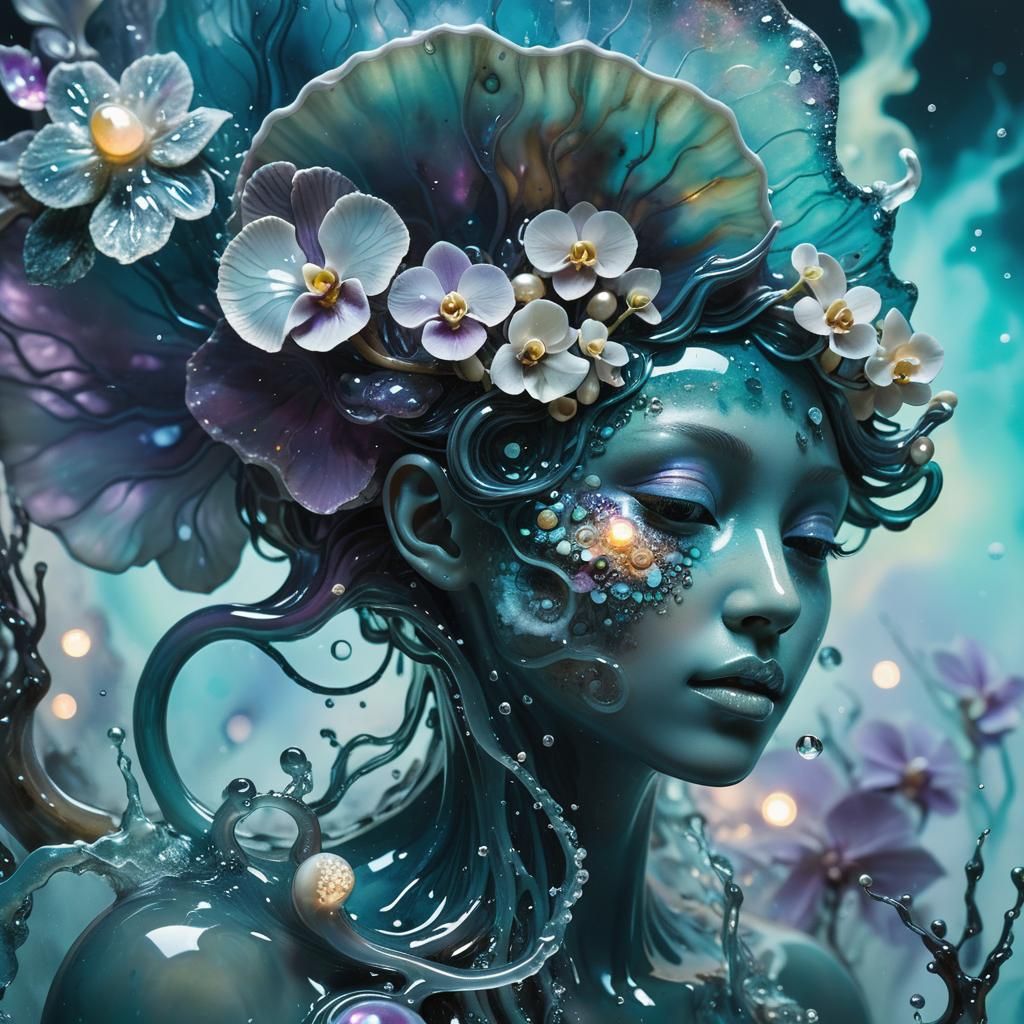 Ethereal Water Elemental in Neon Ink Splatter Style