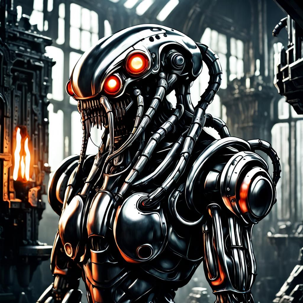 Hyperrealistic Mech Warrior in Sci-Fi Splash Art