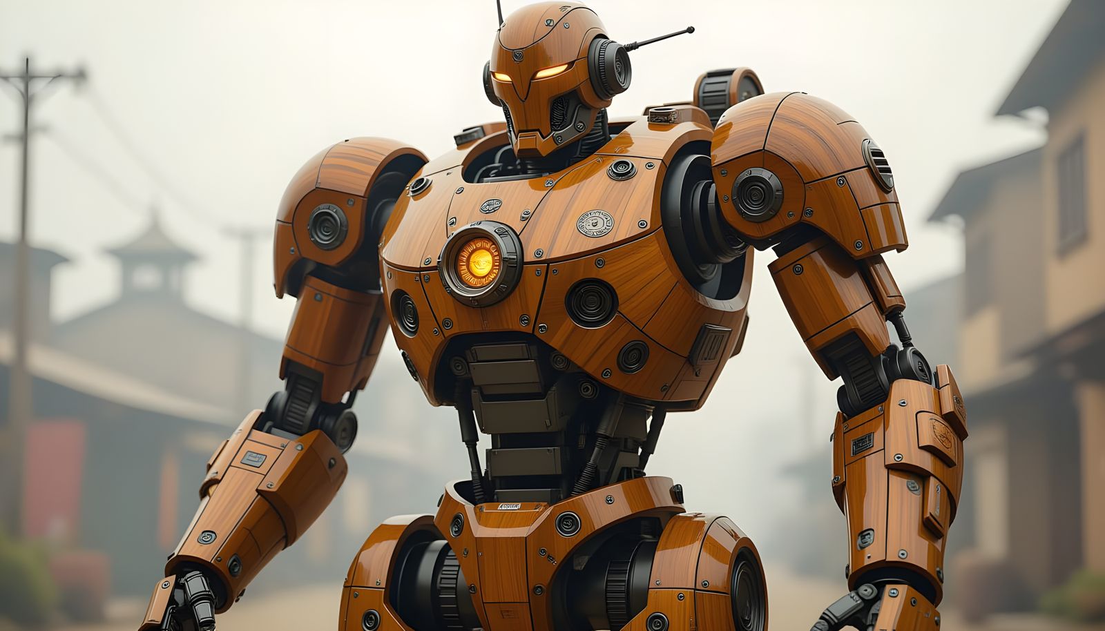 Steampunk Robot Made of Wood and Steel