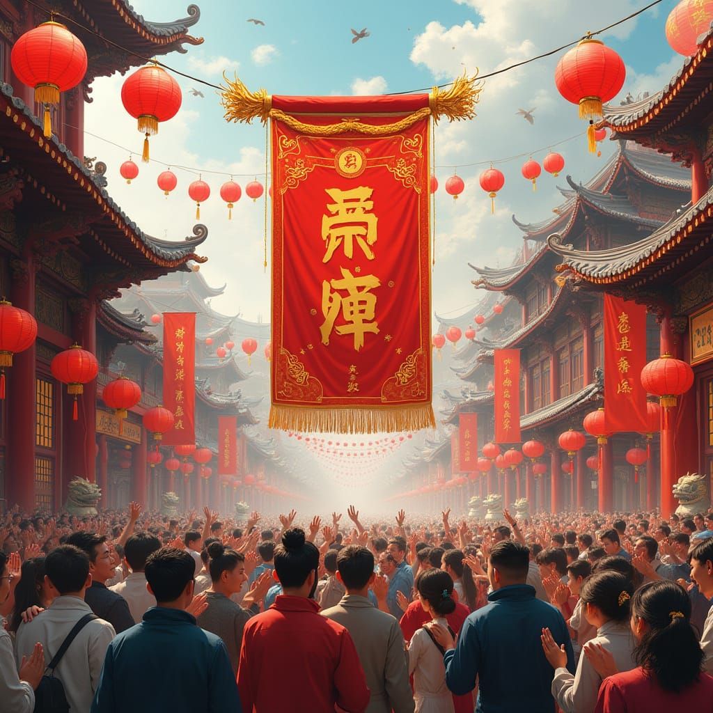 Energetic Shanghai Street Scene in Traditional Chinese Style