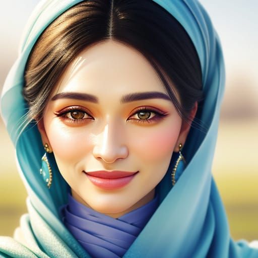 Airbrush Portrait of Smiling Mine Tugay in Pastel Colors