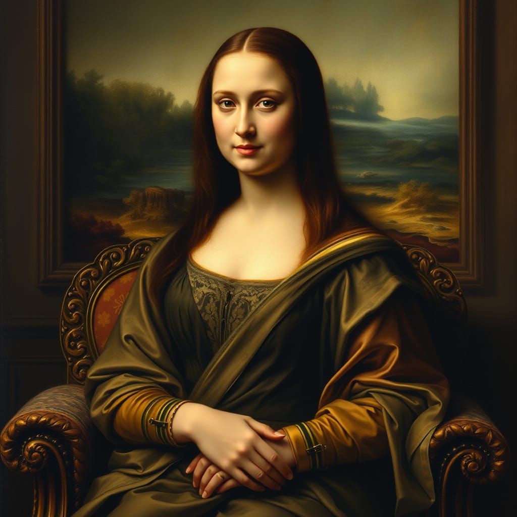 Mona Lisa Reimagined: Lace Bra in Oil Painting Style