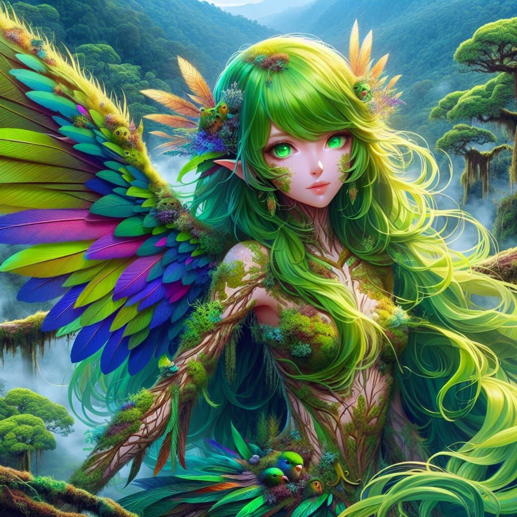 Anime Dryad in a Montane Cloud Forest