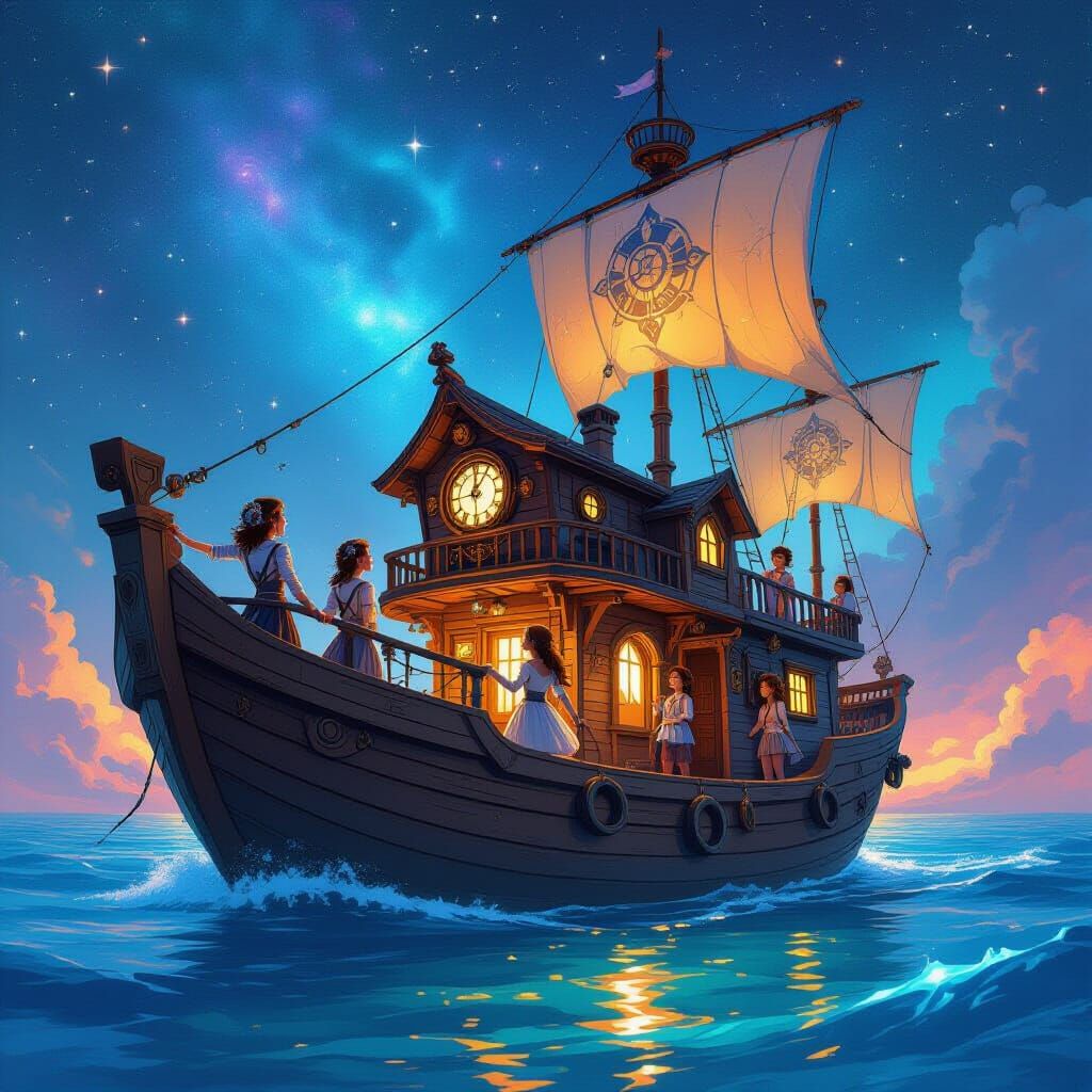 Steampunk Girl on Cosmic Houseboat Party