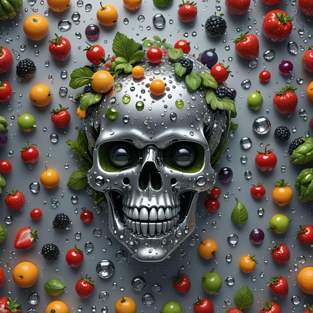 Betty Boop Skull Still Life with Dew Drops
