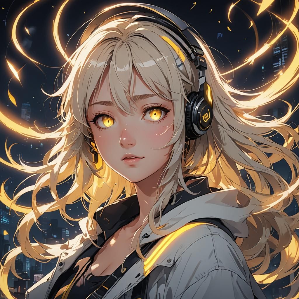 Anime Girl with Glowing Eyes in Cel-Shaded Style