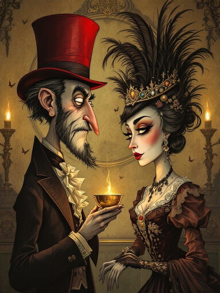 Eerie Twilight Vow in Surreal Vintage Parlor