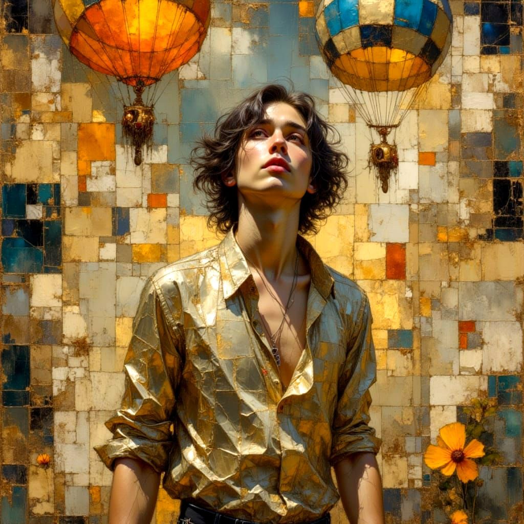 Golden Shirt with Parachutes and Treasure Maps