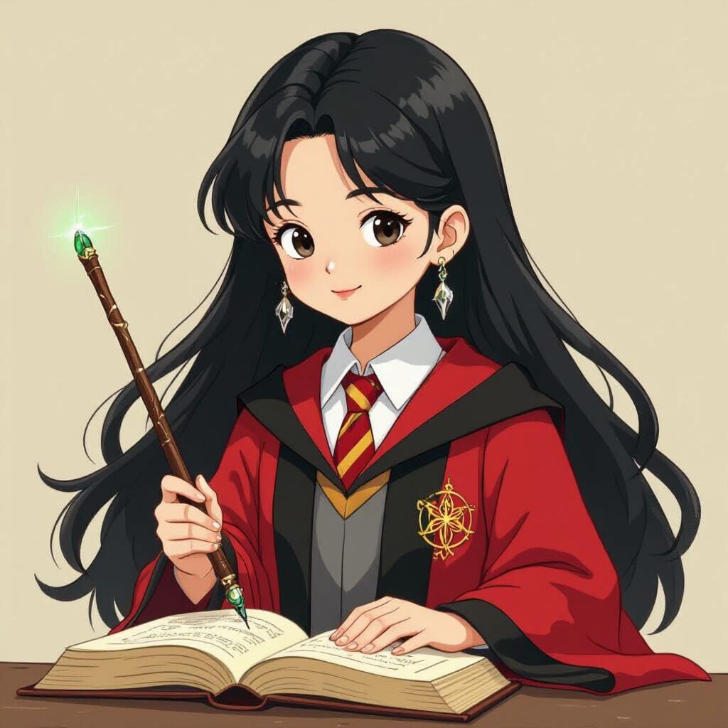 Girl Studying Magic Book in Fantasy Art Style
