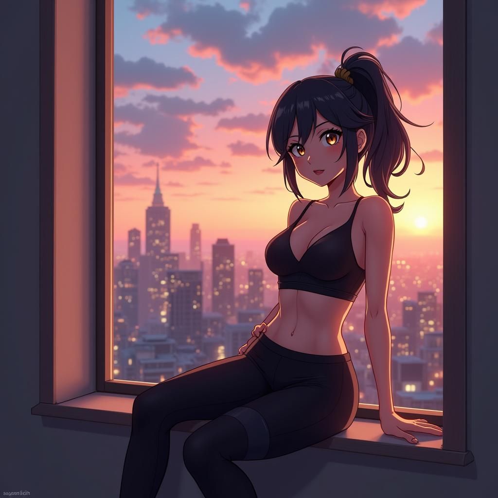 Hinata Hyuga in Anime Fusion Style Cityscape